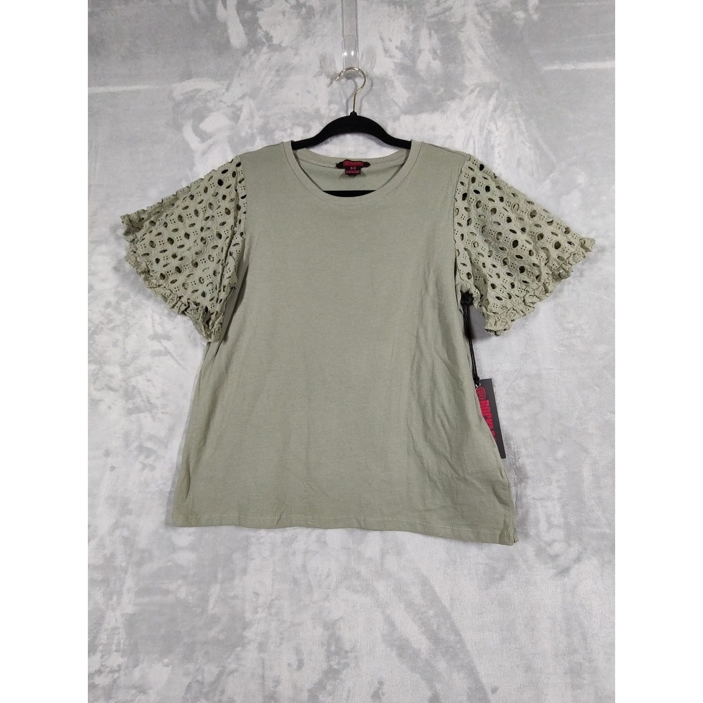 Rock & Roll Denim Womens Jade Green Eyelet Sleeve Tee BW21T03244 Medium NEW